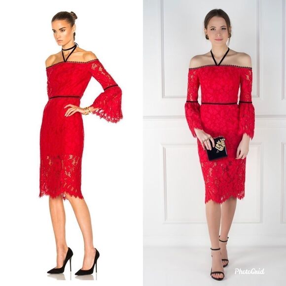 Alexis Red Lace Strapless Dress With Sleeves Small - Picture 1 of 11